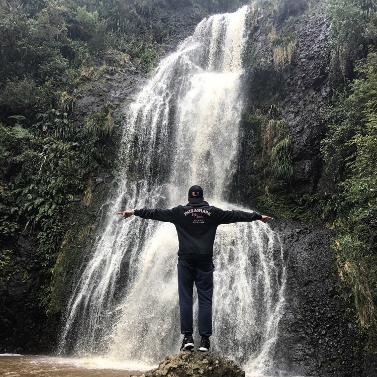 Ivan enjoying a New Zealand waterfall